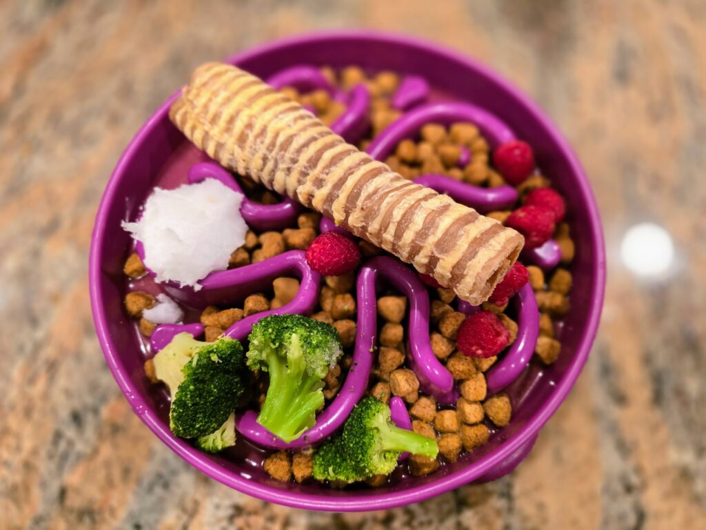 Weekly balanced dog bowl rotation showing variety and nutrition