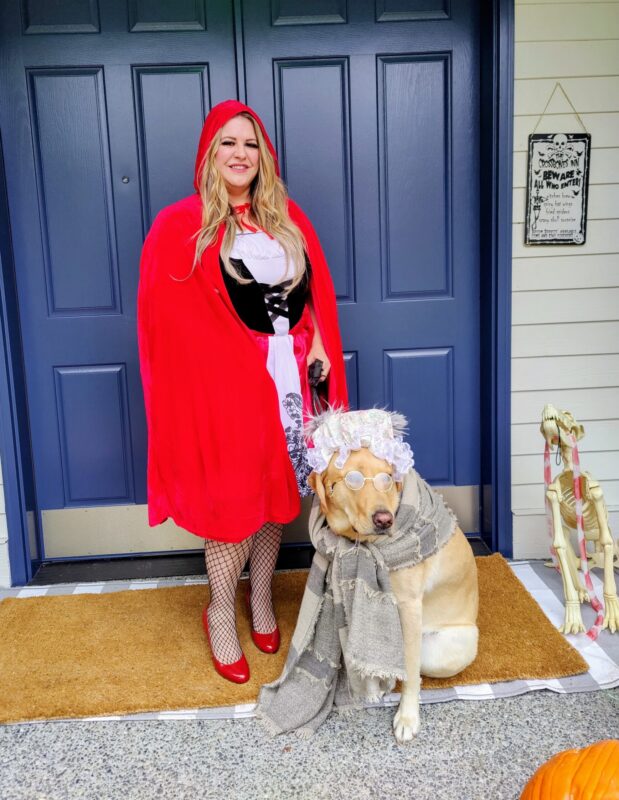 Little Red Riding Hood and Grandma Wolf dog and owner Halloween costume